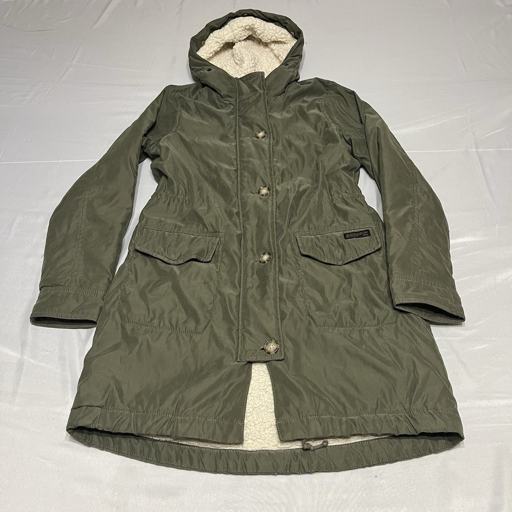 Y2K Abercrombie & Fitch Parka Coat Womens S Olive Green Military Sherpa Lined